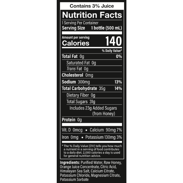 BEEFUEL nutritional facts label orange cherry